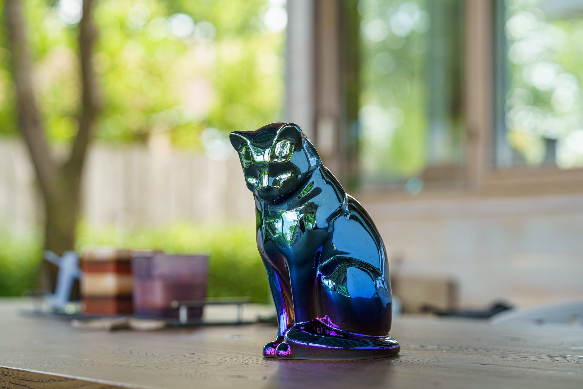 Neko Pet Urn for Ashes - Glossy Blue | Ceramic | Handmade - Pulvis Art Urns