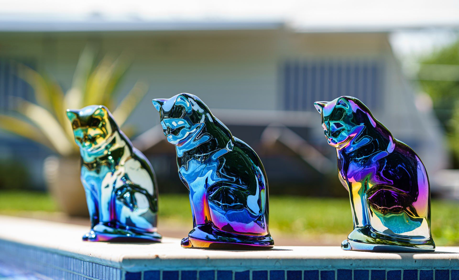 Neko Pet Urn for Ashes - Rainbow Chrome | Ceramic | Handmade - Pulvis Art Urns