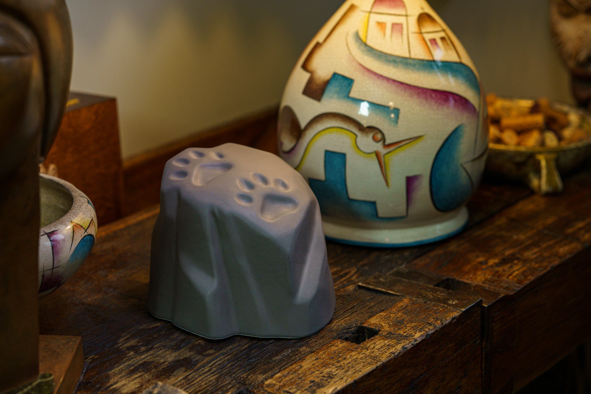 Paw Print Urn For Pet Ashes - Grey Matte | Ceramic Pet Urn - Pulvis Art Urns