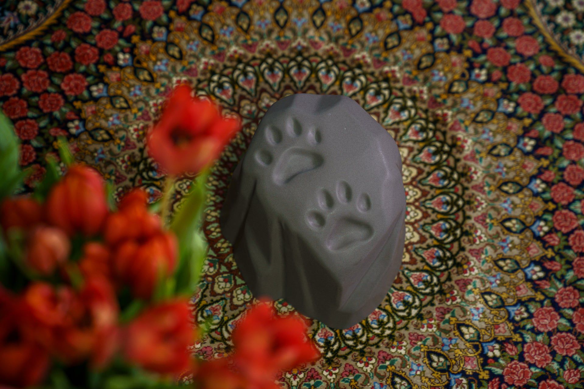 Paw Print Urn For Pet Ashes - Grey Matte | Ceramic Pet Urn - Pulvis Art Urns