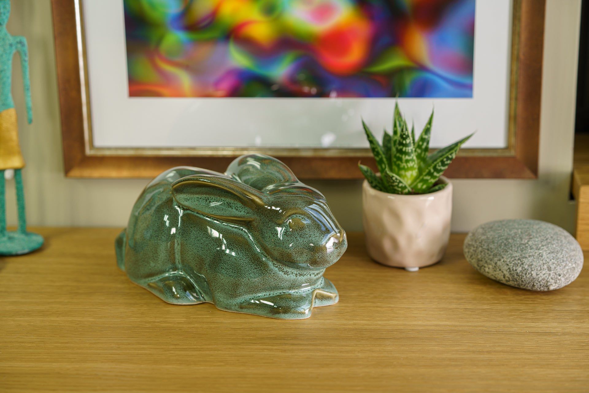 Rabbit Urn For Ashes - Oily Green Melange | Ceramic Bunny Urn - Pulvis Art Urns