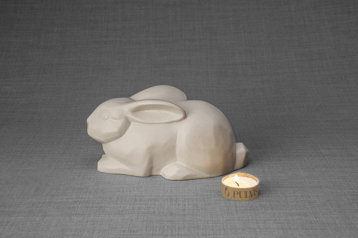 Rabbit Urn For Ashes White Matte Ceramic Bunny Urn
