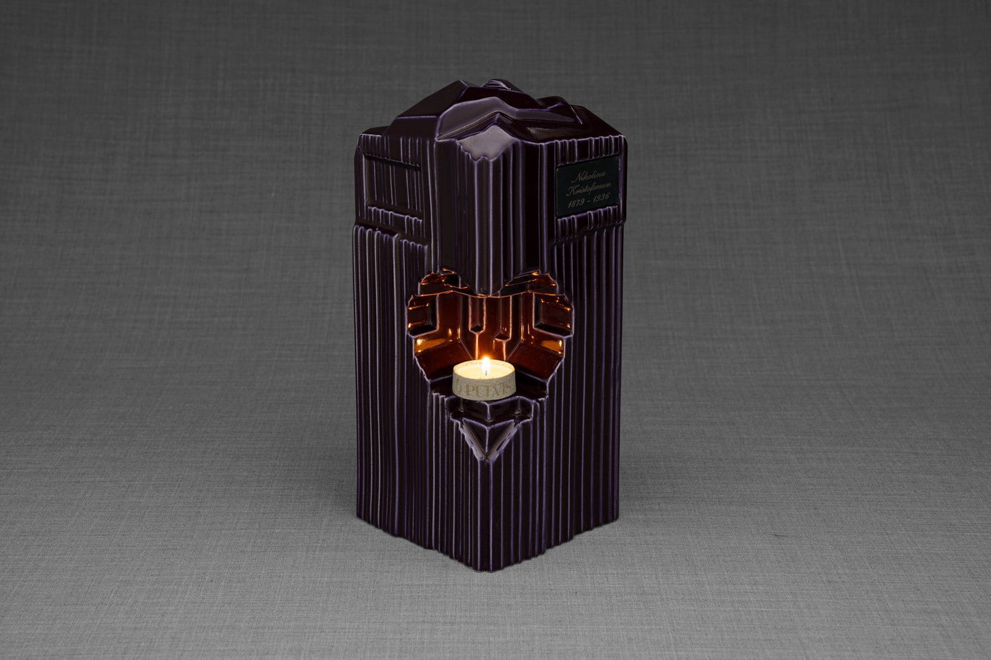 Pulvis Art Urns Adult Size Urn Cremation Candle Urn for Ashes "Heart" - Large | Violet | Ceramic
