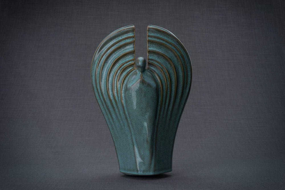 
                  
                    Urna de cremación para cenizas hecha a mano por Guardian, tamaño grande/adulto, color verde aceitoso melange-Urnas de arte de Pulvis
                  
                
