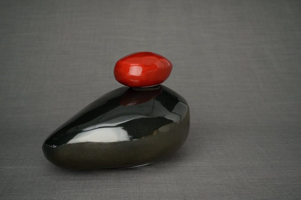 Urna de cremación de piedra hecha a mano para cenizas, tamaño grande/adulto, color negro brillante-Urnas de arte de Pulvis