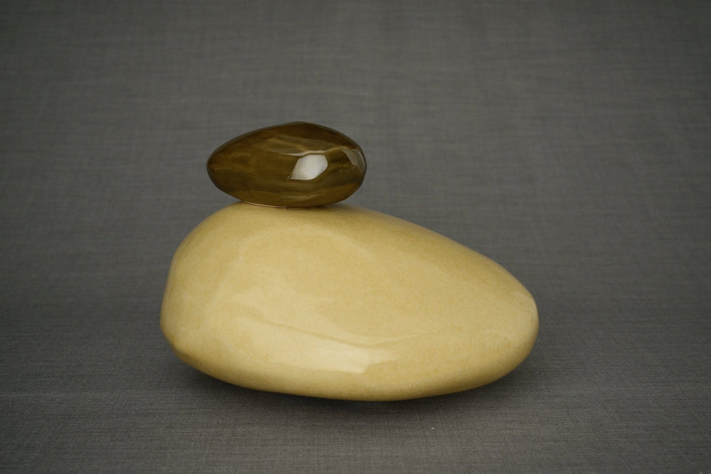 Urna de cremación de piedra hecha a mano para cenizas, tamaño grande/adulto, color arena clara-Urnas artísticas