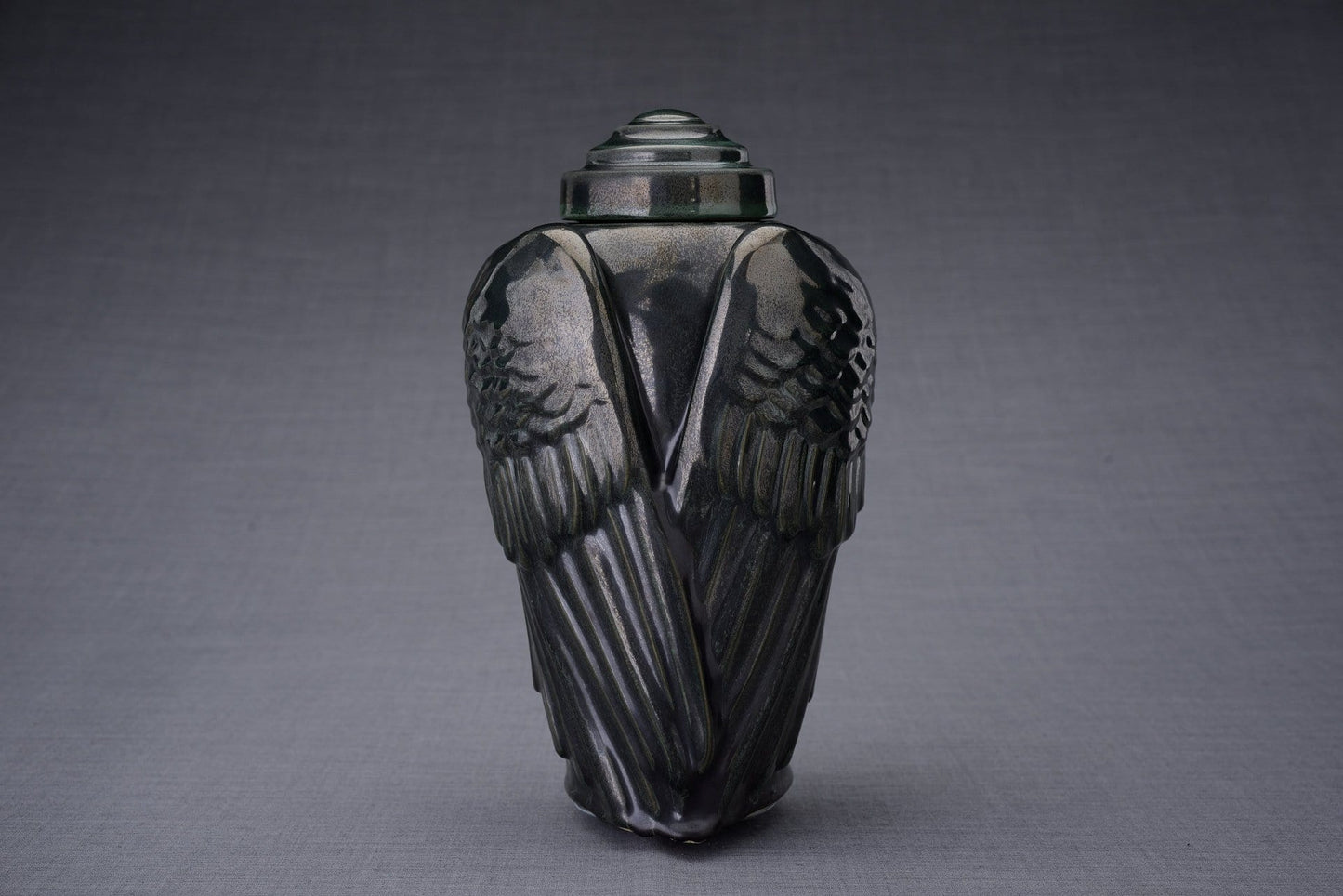 Urna de cremación para cenizas hecha a mano, tamaño grande/adulto, color negro mélange-Urnas de arte de Pulvis