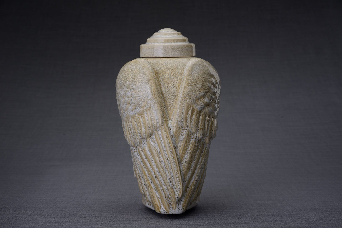 Urna de cremación para cenizas hecha a mano, tamaño grande/adulto, color arena claro mélange-Urnas de arte de Pulvis