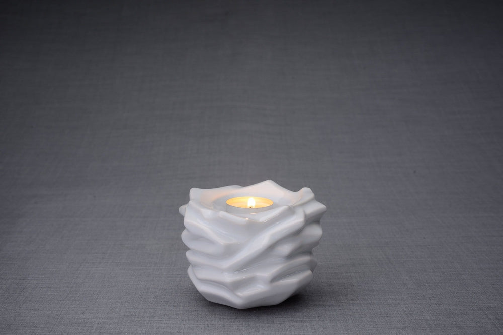 Urna de cremación para cenizas hecha a mano, color blanco, portavelas - Urnas de arte de Pulvis