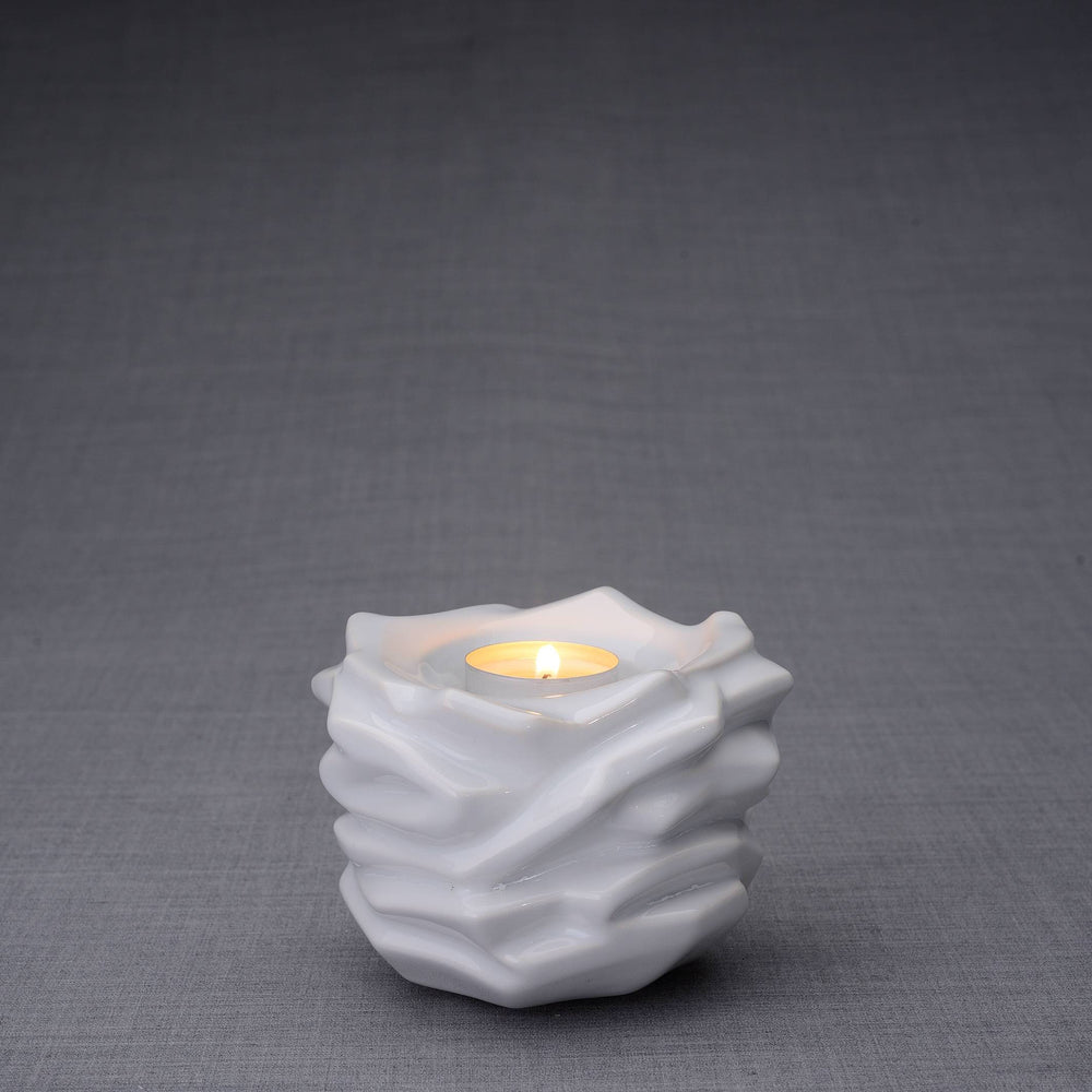 Urna de cremación para cenizas hecha a mano, color blanco, portavelas-PulvisArtUrns-Pulvis Art Urns
