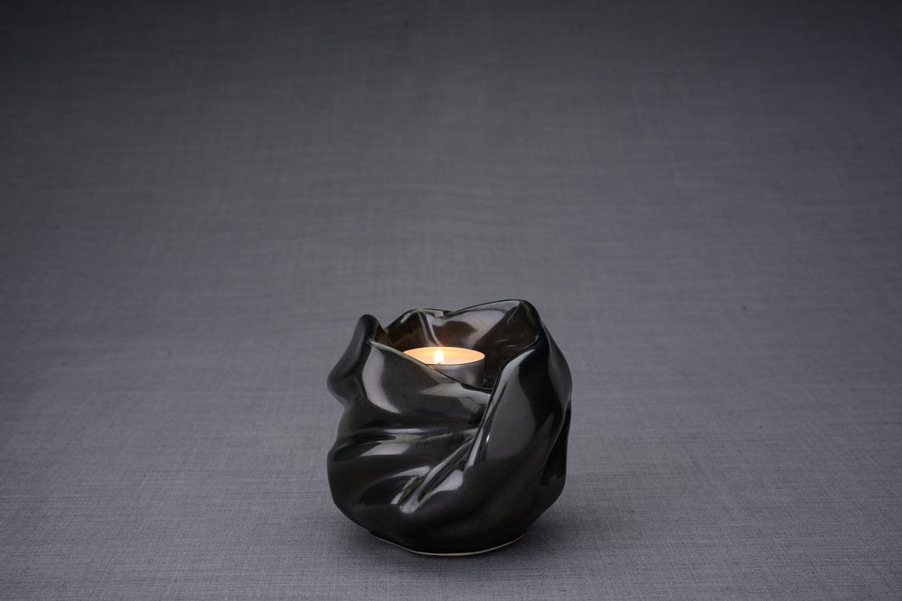 Urna de cremación hecha a mano para las cenizas, color negro brillante, portavelas - Urnas de arte de Pulvis