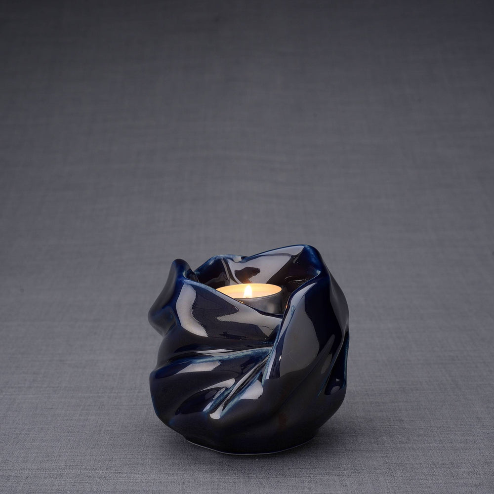 Urna de cremación hecha a mano para cenizas, color cobalto metálico, portavelas-PulvisArtUrns-Pulvis Art Urns