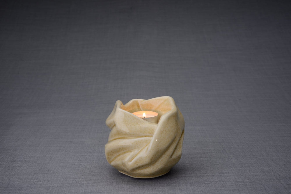 Urna de cremación hecha a mano para cenizas, color arena claro, portavelas-urna de arte de Pulvis