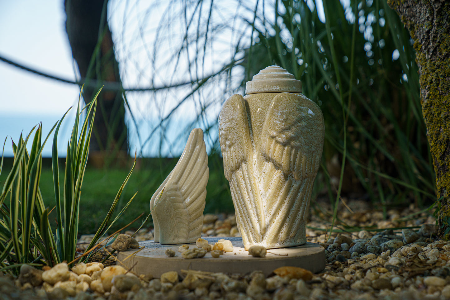 "Wings" art urn for cremation ashes. Handmade urn and keepsake by Pulvis Art Urns.