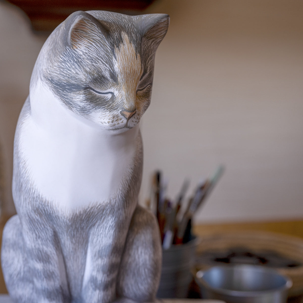 Custom Decorated Pet Urn - Handmade | Neko - Sitting Cat | Ceramic Pet Urn