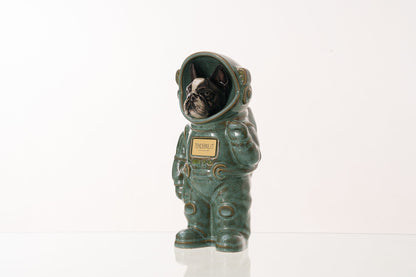 Urn for Ashes Astronaut Dog French Bulldog. Handmade Customisable Dog Cremation Urn. Handmade Astronaut Art Urn. Keepsake for Ashes by TenderRest. Oily Green Melange