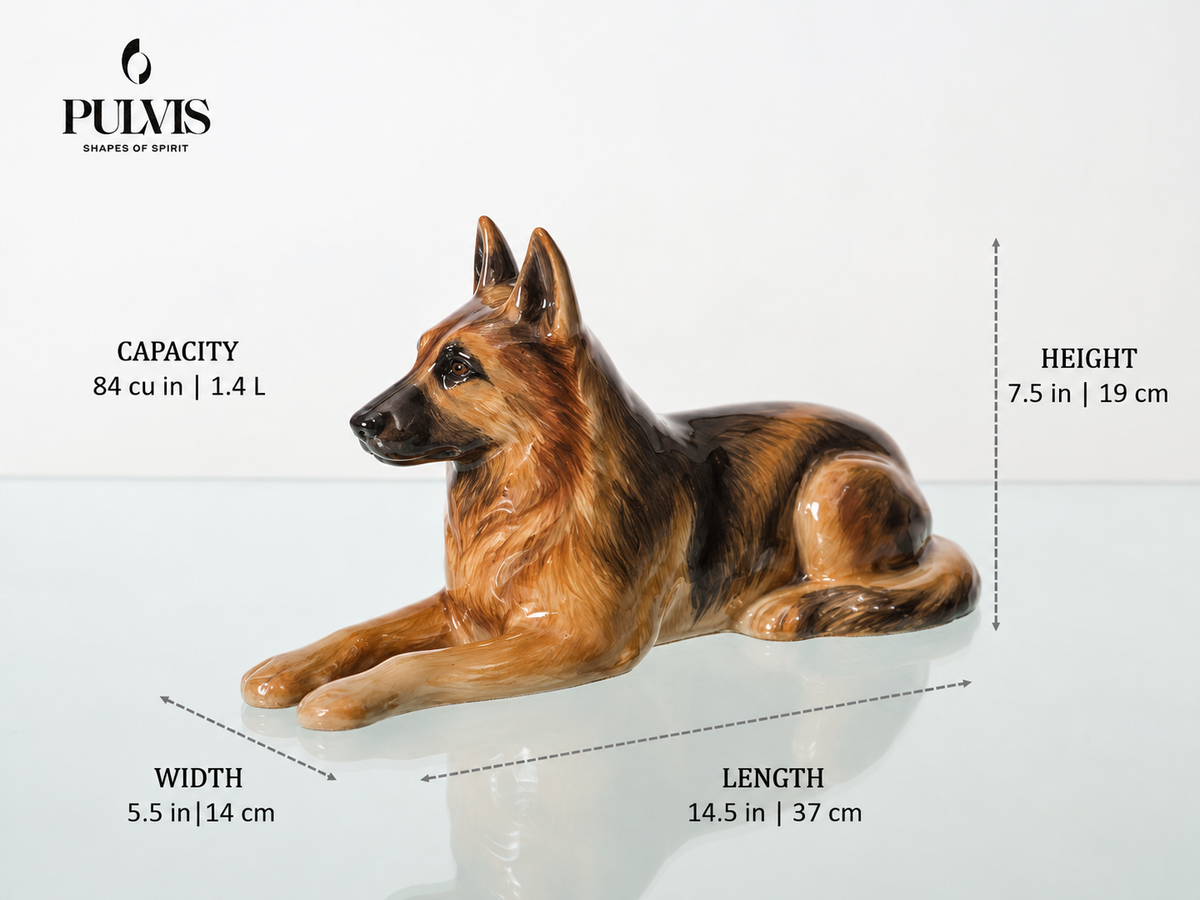 Pulvis Art Urns German Shepherd Custom Decorated Pet Urn - Handmade | Ceramic Pet Urn
