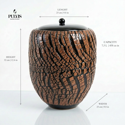 Urne funéraire « Echo » - Urne en céramique imprimée en 3D | Bleu chiné | Grande