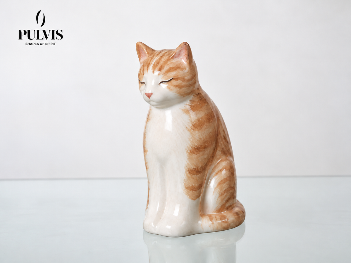 Pulvis Art Urns Meow Cat Custom Decorated Pet Urn - Handmade | Ceramic Pet Urn