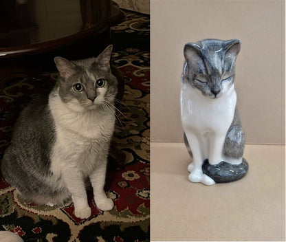 Custom Decorated Pet Urn - Handmade | Neko - Sitting Cat | Ceramic Pet Urn