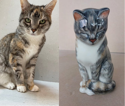 Custom Decorated Pet Urn - Handmade | Neko - Mini Sitting Cat | Ceramic Pet Urn