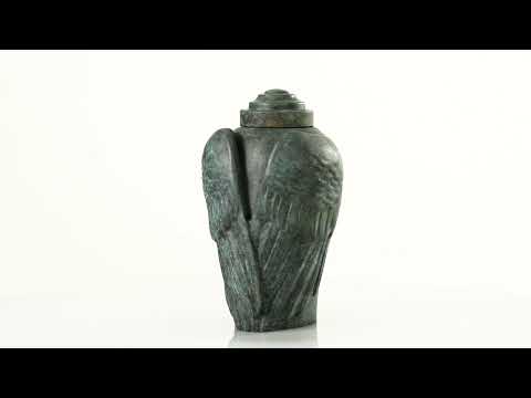 Cast Bronze Cremation Urn "Wings" - Green Patina | Exclusive Bronze Urn