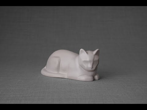 
                  
                    Load and play video in Gallery viewer,  Mini Laying Cat Cremation Urn - Pearly White | Ceramic
                  
                