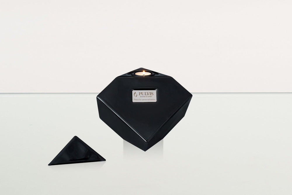 Pulvis Art Urns Adult Size Urn Abstract Cube Cremation Urn for Ashes - Large | Lamp Black | Ceramic Urn