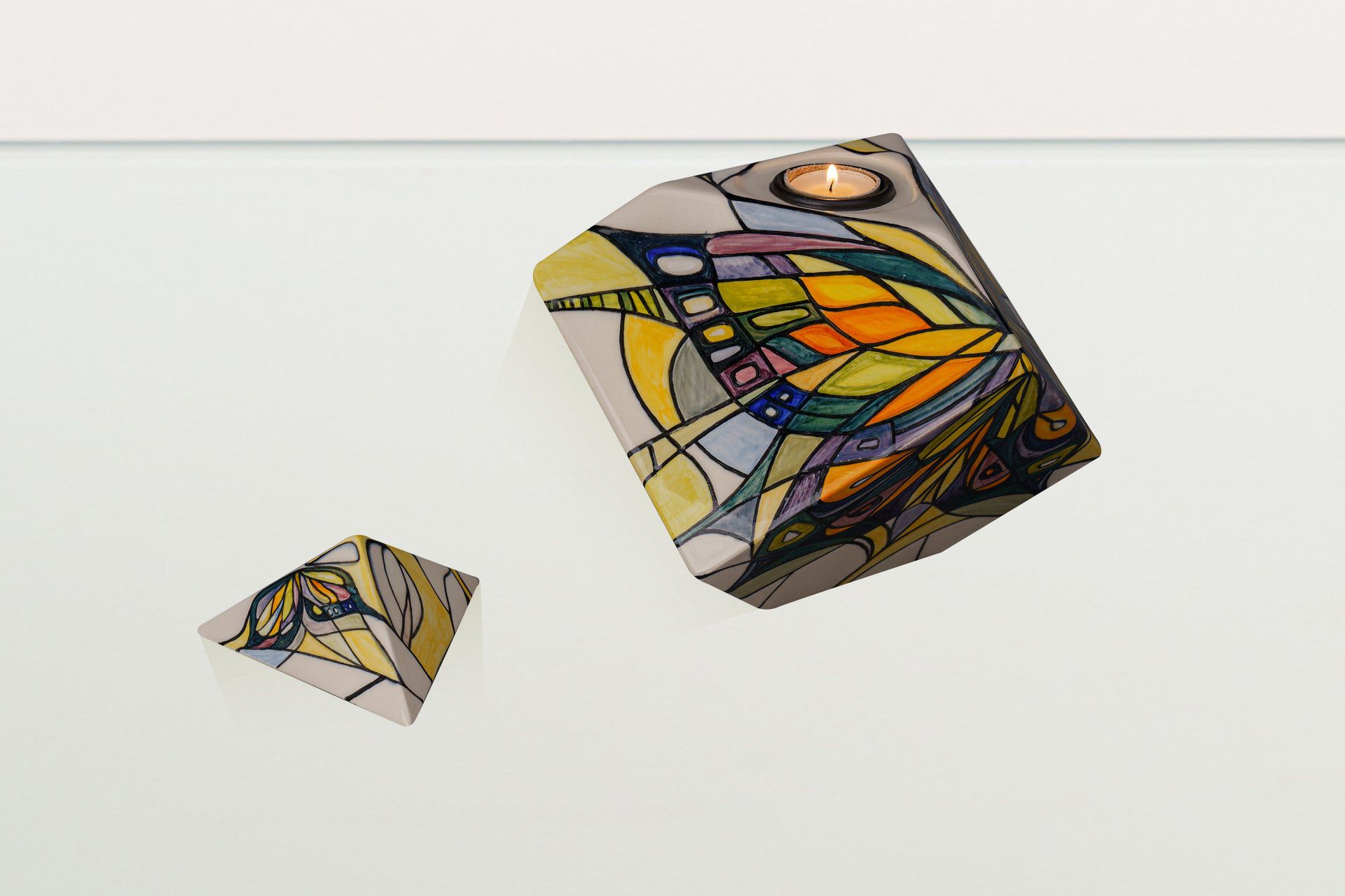 Abstract Hand Decorated Urn "Butterfly" - Large | Ceramic Urn - Pulvis Art Urns