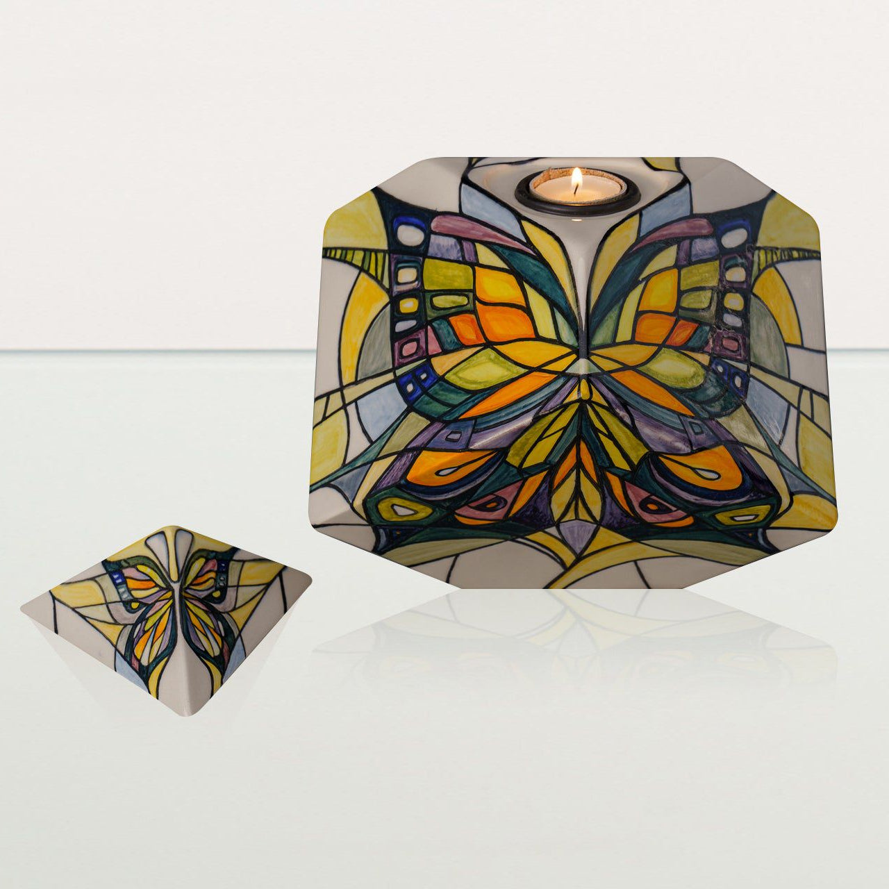 Abstract Hand Decorated Urn "Butterfly" - Large | Ceramic Urn - Pulvis Art Urns