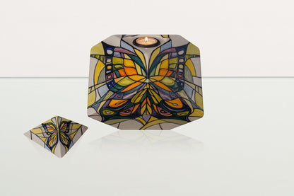 Abstract Hand Decorated Urn "Butterfly" - Large | Ceramic Urn - Pulvis Art Urns