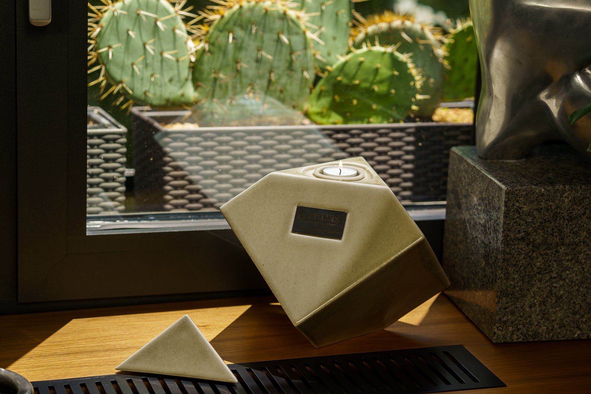 Abstract Handmade Cremation Urn for Ashes - Large | Beige Grey | Ceramic Urn - Pulvis Art Urns