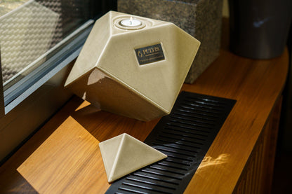 Abstract Handmade Cremation Urn for Ashes - Large | Beige Grey | Ceramic Urn - Pulvis Art Urns