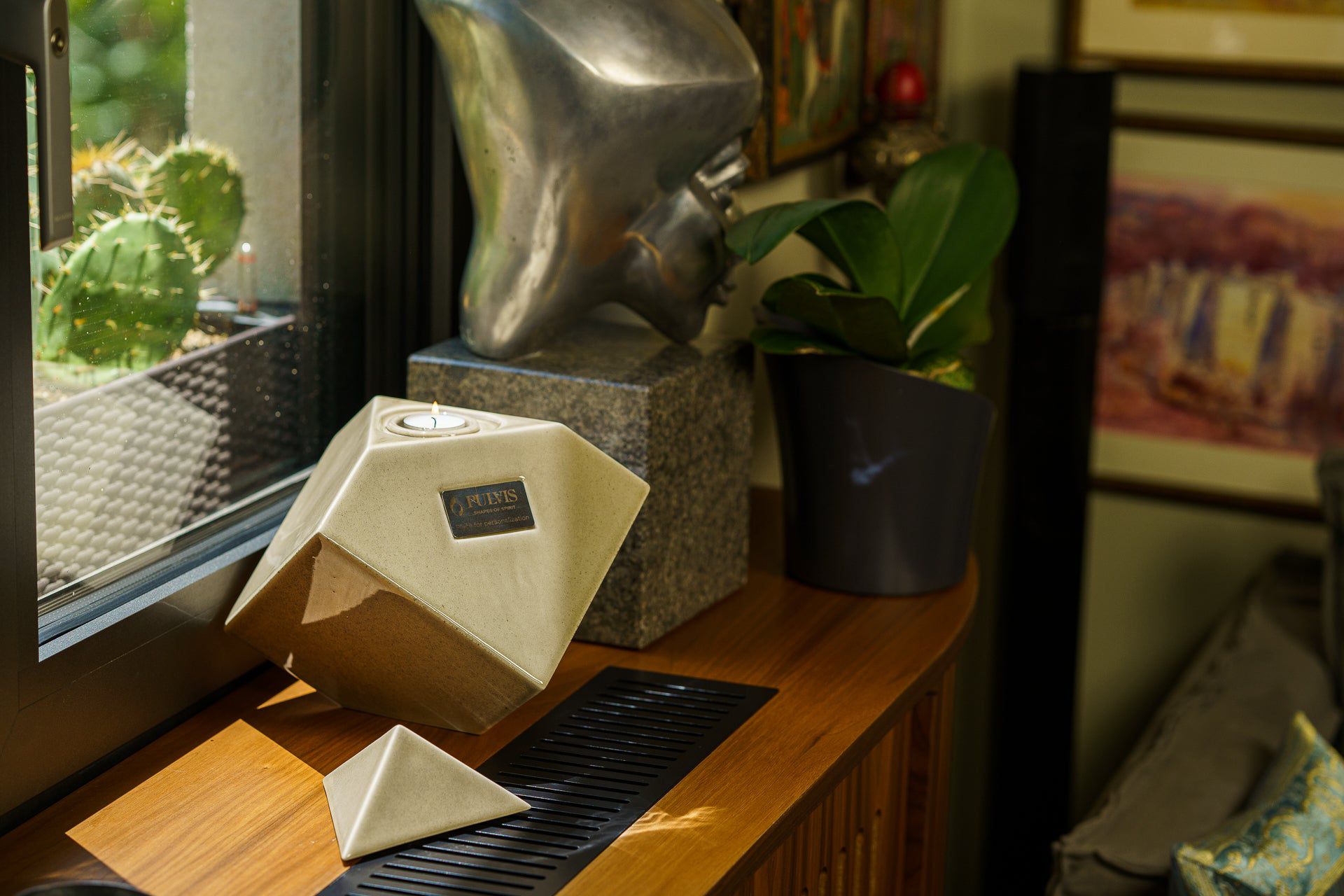 Abstract Handmade Cremation Urn for Ashes - Large | Beige Grey | Ceramic Urn - Pulvis Art Urns