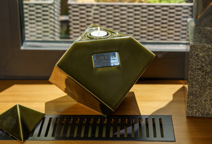 Abstract Handmade Cremation Urn for Ashes - Large | Oily Green | Ceramic Urn - Pulvis Art Urns