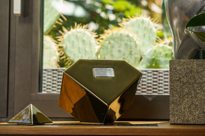 Abstract Handmade Cremation Urn for Ashes - Large | Oily Green | Ceramic Urn - Pulvis Art Urns