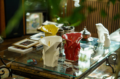 Calla Flower Memorial Urn for Ashes - Medium Urn | Yellow Craquelure - Pulvis Art Urns