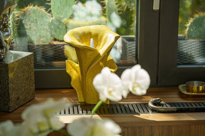 Calla Flower Memorial Urn for Ashes - Medium Urn | Yellow Craquelure - Pulvis Art Urns