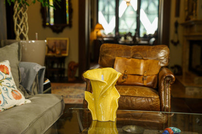 Calla Flower Memorial Urn for Ashes - Medium Urn | Yellow Craquelure - Pulvis Art Urns
