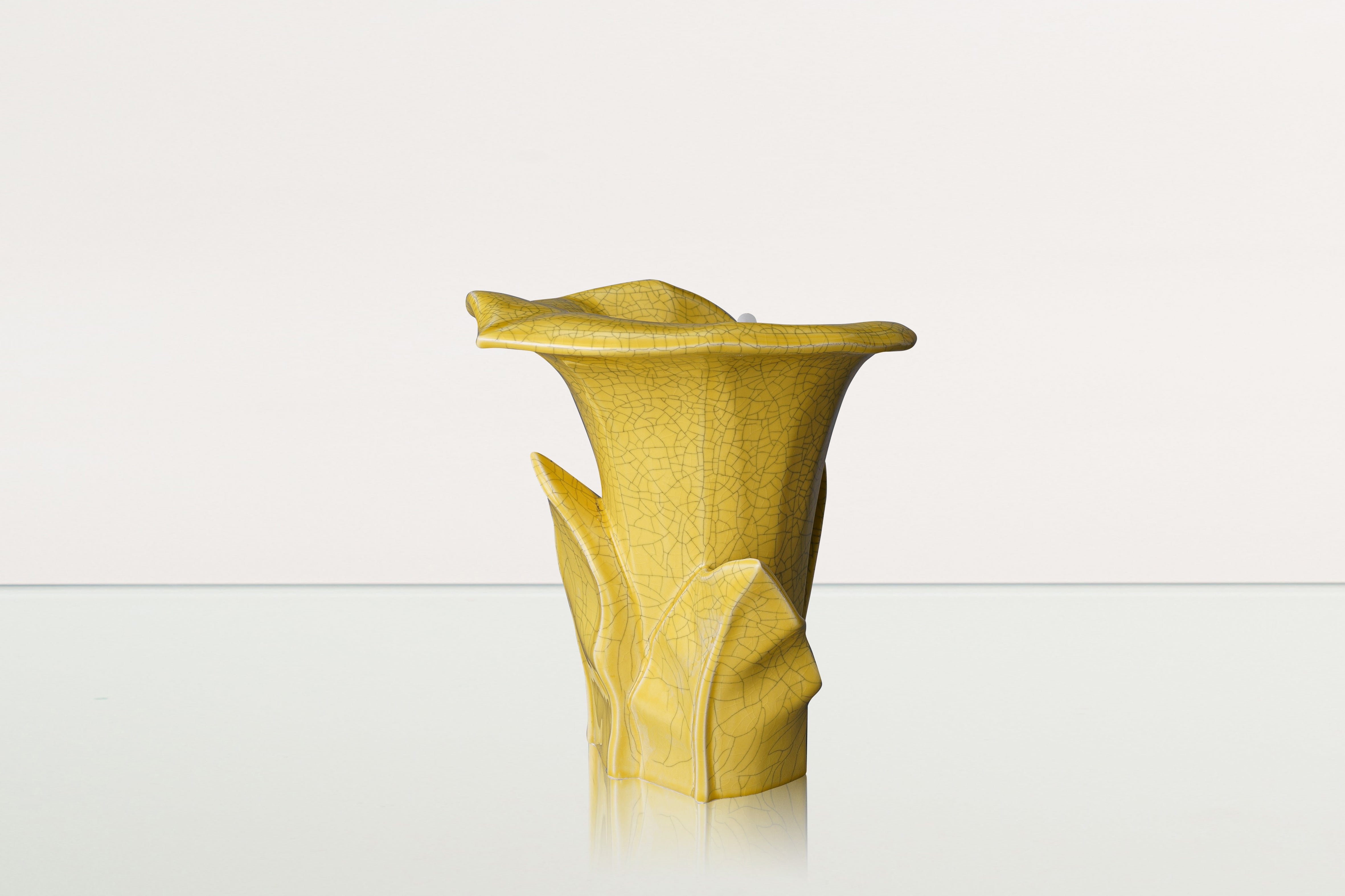 Calla Flower Memorial Urn for Ashes - Medium Urn | Yellow Craquelure - Pulvis Art Urns