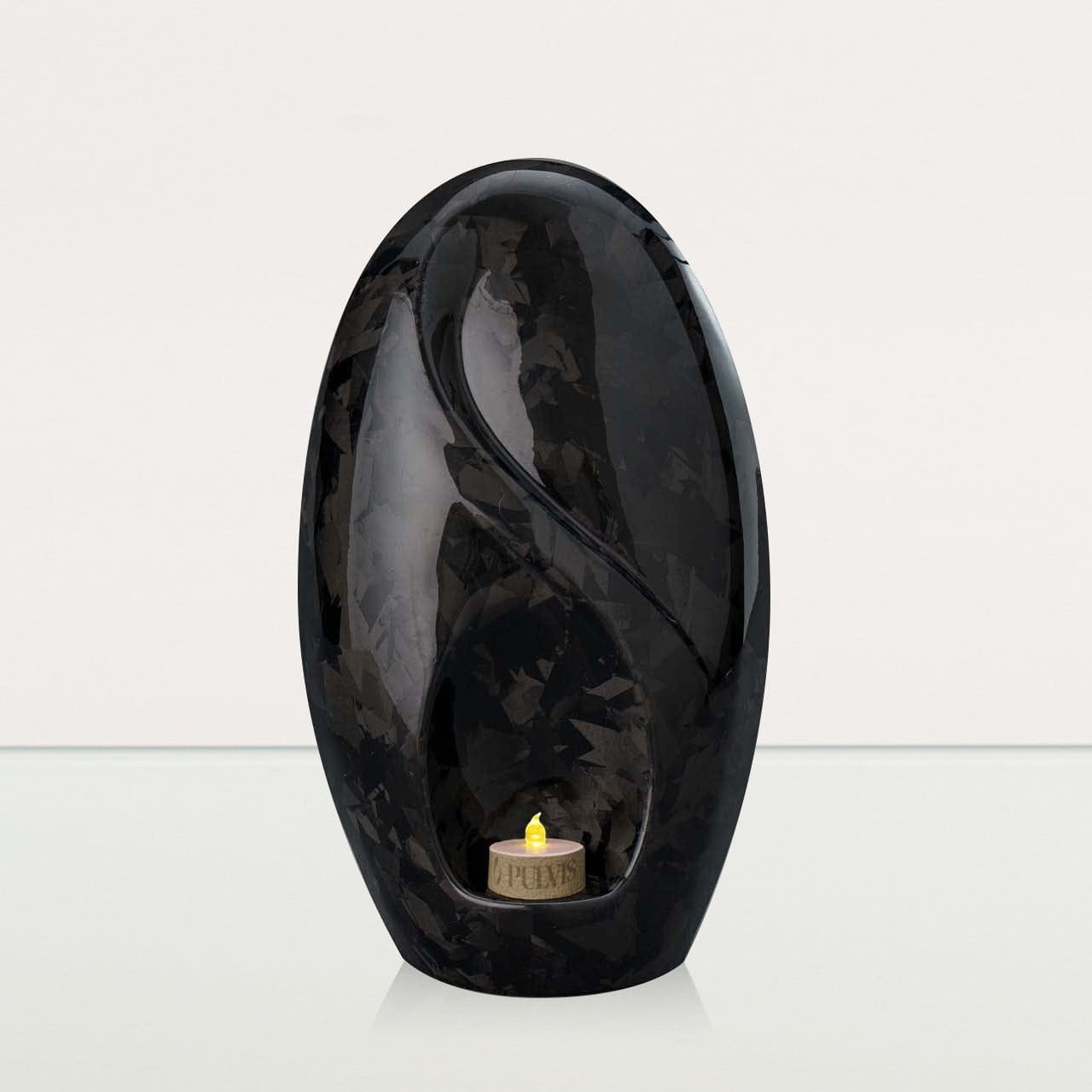 Carbon Fiber Cremation Urn "Eternity" - Forged Carbon | Black | LED Candle - Pulvis Art Urns
