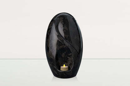 Carbon Fiber Cremation Urn "Eternity" - Forged Carbon | Black | LED Candle - Pulvis Art Urns