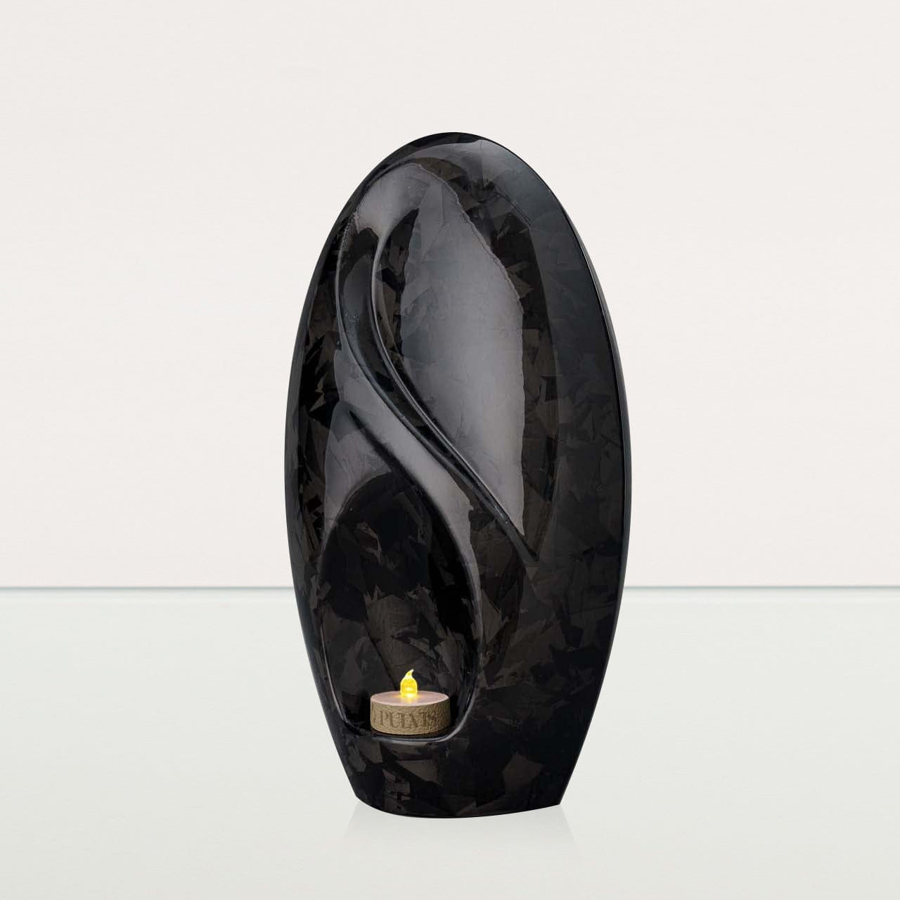Carbon Fiber Cremation Urn "Eternity" - Forged Carbon | Black | LED Candle - Pulvis Art Urns