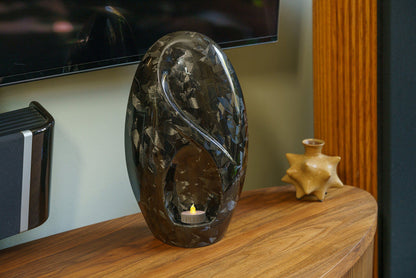Carbon Fiber Cremation Urn "Eternity" - Forged Carbon | Black | LED Candle - Pulvis Art Urns