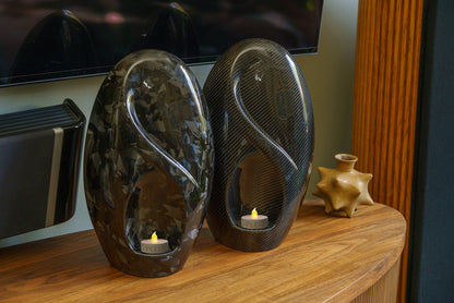 Carbon Fiber Cremation Urn "Eternity" - Forged Carbon | Black | LED Candle - Pulvis Art Urns