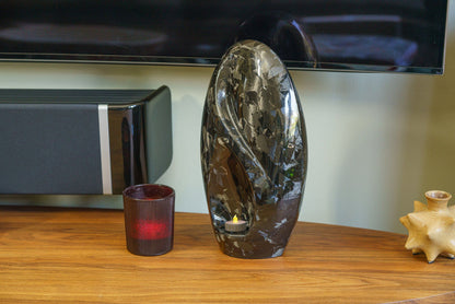 Carbon Fiber Cremation Urn "Eternity" - Forged Carbon | Black | LED Candle - Pulvis Art Urns