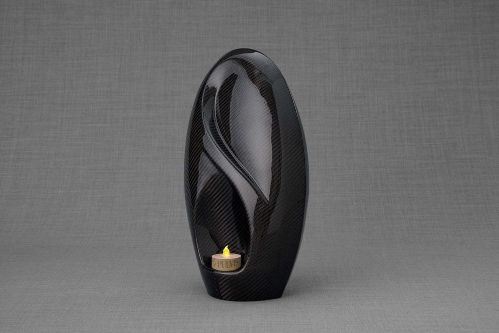 
                  
                    Pulvis Art Urns Adult Size Urn Carbon Fiber Cremation Urn "Eternity" - Twill Weave Carbon | Black | LED Candle
                  
                