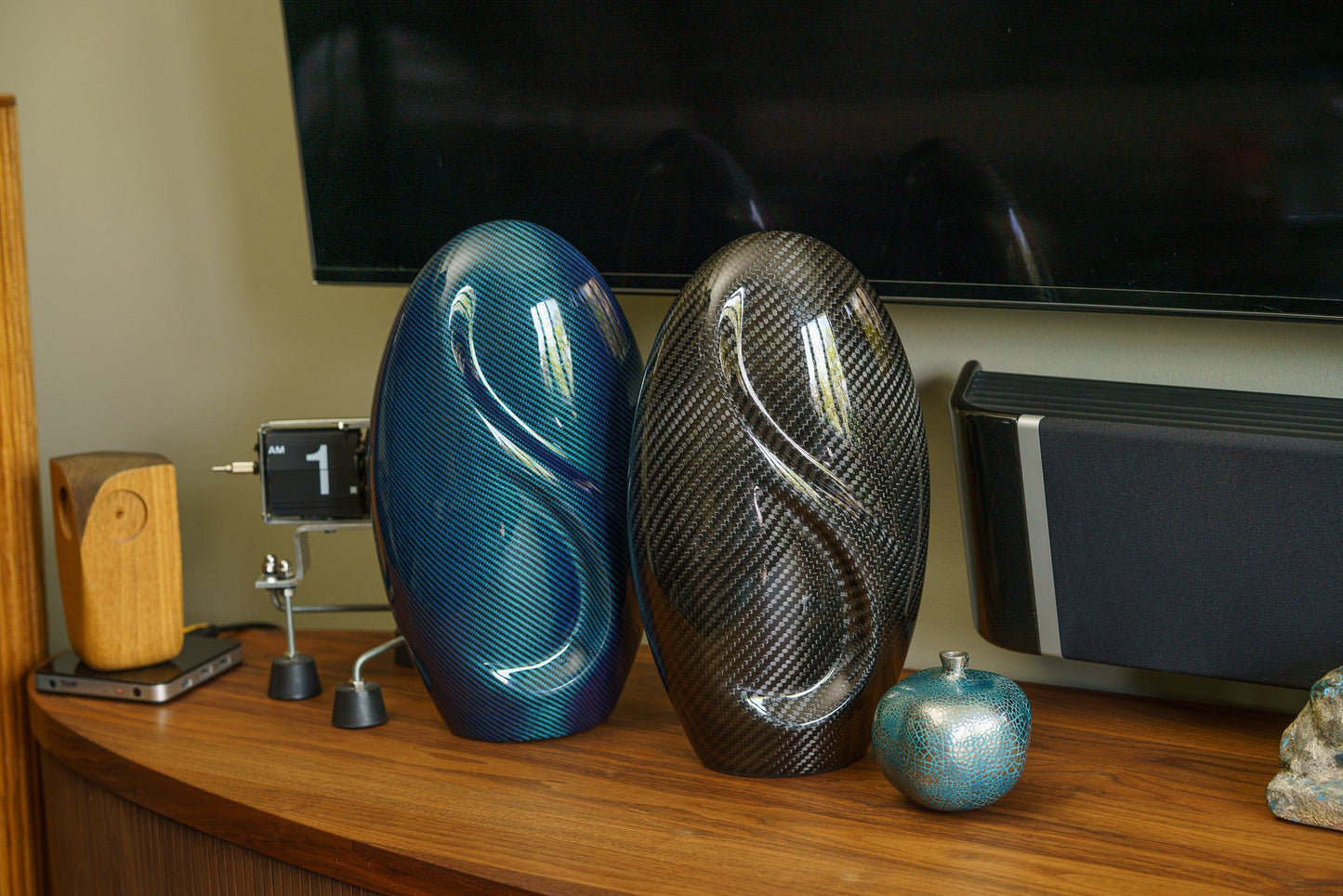 Pulvis Art Urns Adult Size Urn Carbon Fiber Cremation Urn "Eternity" - Twill Weave Carbon | Blue