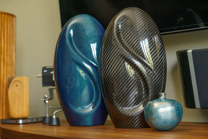 Carbon Fiber Cremation Urn "Eternity" - Twill Weave Carbon | Blue Urn - Pulvis Art Urns