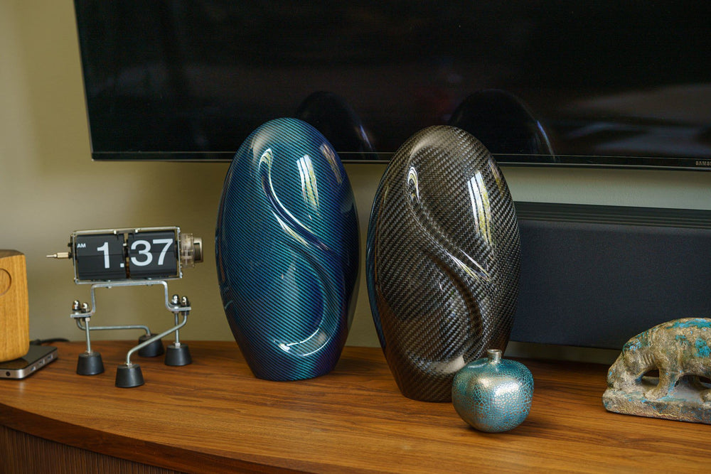 Pulvis Art Urns Adult Size Urn Carbon Fiber Cremation Urn "Eternity" - Twill Weave Carbon Urn